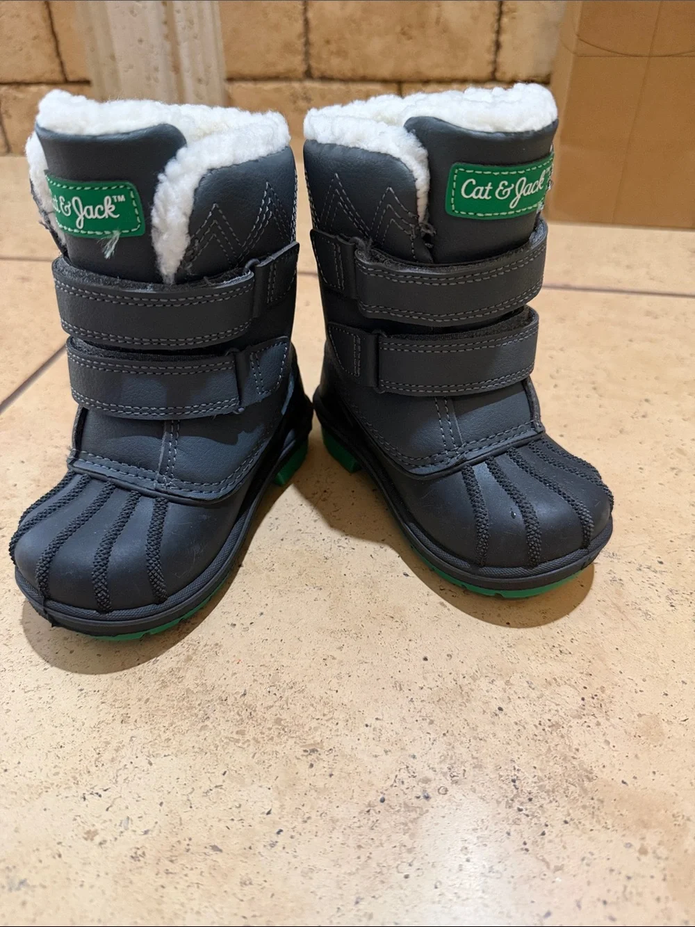 Cat & Jack Gray and Green Kids Waterproof Winter Boots